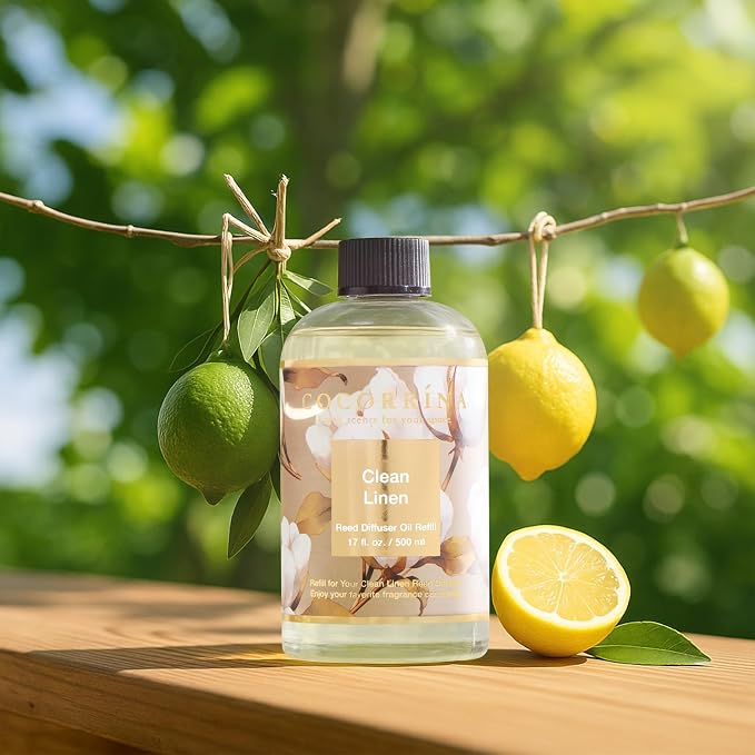 Reed Diffuser Refill Clean Linen 17oz (500ml) with 8 Rattan Sticks - Premium Long-Lasting Scented Oil, alternate product view