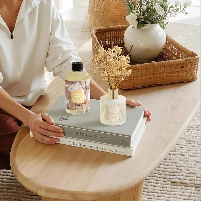 Reed Diffuser Refill Clean Linen 17oz (500ml) with 8 Rattan Sticks - Premium Long-Lasting Scented Oil, alternate product view