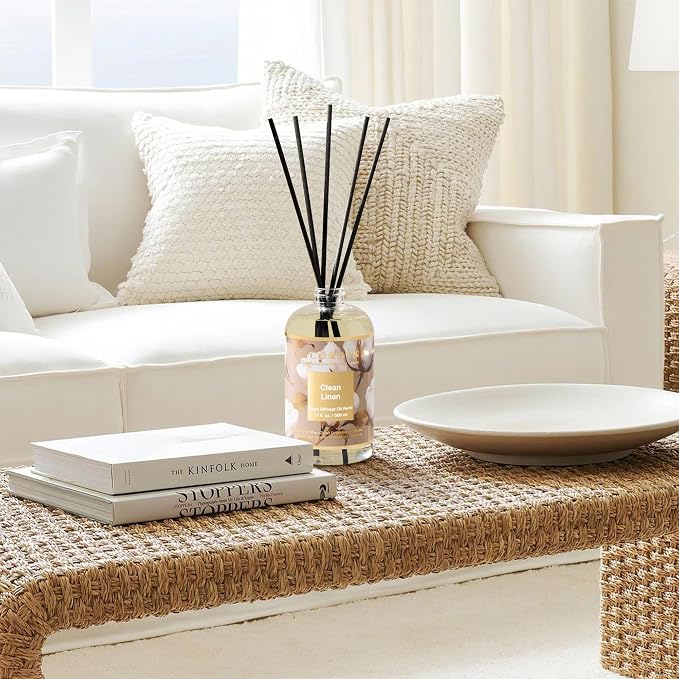Reed Diffuser Refill Clean Linen 17oz (500ml) with 8 Rattan Sticks - Premium Long-Lasting Scented Oil, alternate product view