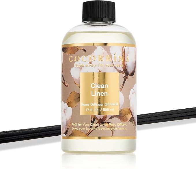 Reed Diffuser Refill Clean Linen 17oz (500ml) with 8 Rattan Sticks - Premium Long-Lasting Scented Oil, alternate product view
