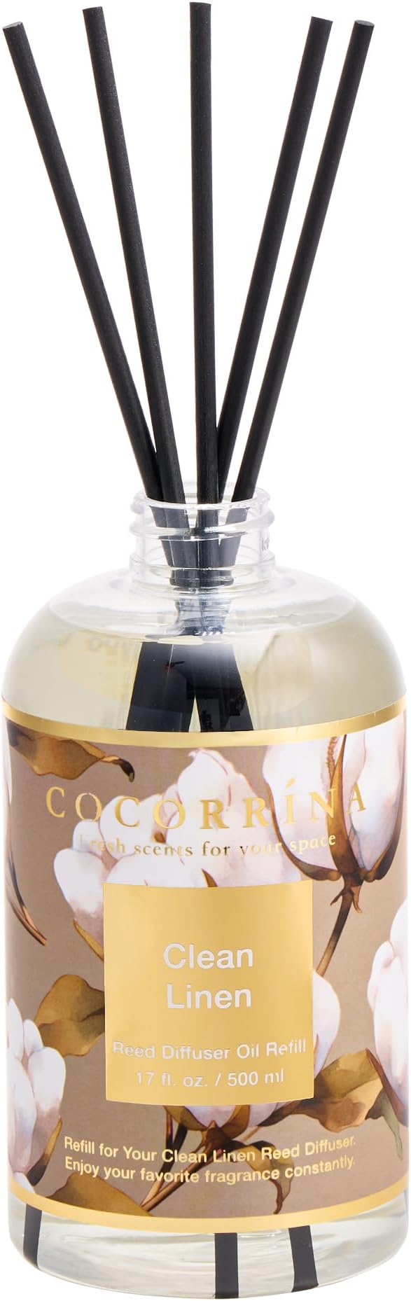 Reed Diffuser Refill Clean Linen 17oz (500ml) with 8 Rattan Sticks - Premium Long-Lasting Scented Oil, alternate product view