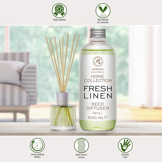 Reed Diffuser Refill Fresh Linen 17.0 Fl Oz (500ml) - Room Diffuser Refill - Home Fragrance - Scented Diffuser - Fresh Aroma