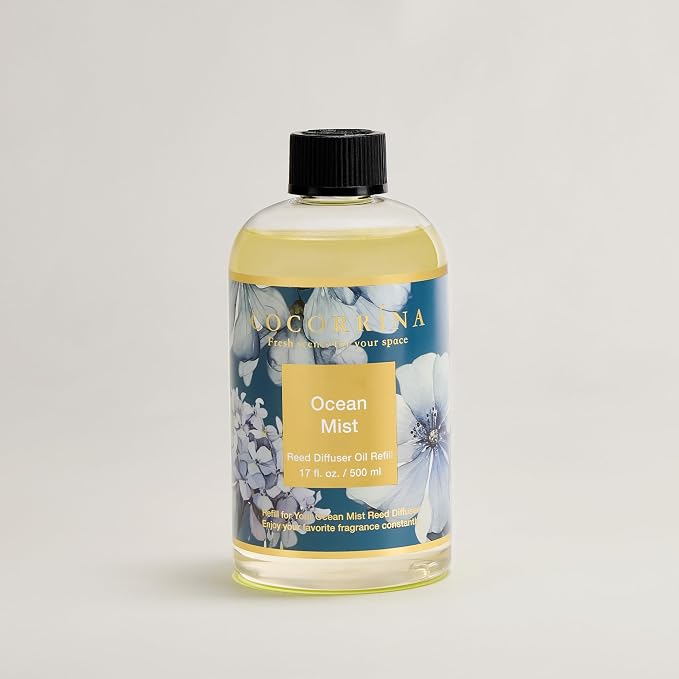 Reed Diffuser Refill Ocean Mist 17oz (500ml) with 8 Sticks - Premium Long-Lasting Scented Oil, Home Fragrance for Bedroom