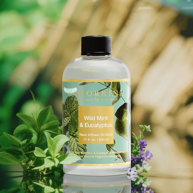 Reed Diffuser Refill Wild Mint & Eucalyptus 17oz (500ml) with 8 Sticks - Premium Long-Lasting Scented Oil, alternate product