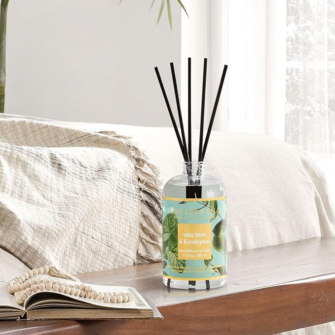 Reed Diffuser Refill Wild Mint & Eucalyptus 17oz (500ml) with 8 Sticks - Premium Long-Lasting Scented Oil, alternate product