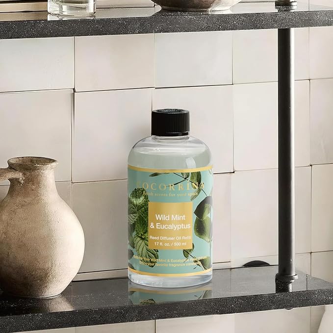 Reed Diffuser Refill Wild Mint & Eucalyptus 17oz (500ml) with 8 Sticks - Premium Long-Lasting Scented Oil, alternate product
