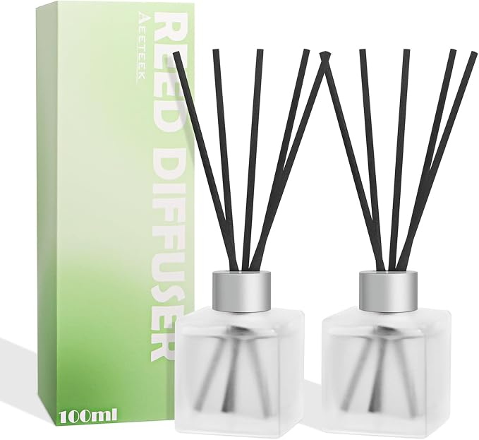 Reed Diffuser, Sea Salt & Green Tea Scented Oils, 100ml Air Freshener Essential Oil Set with Diffuser Sticks, product image