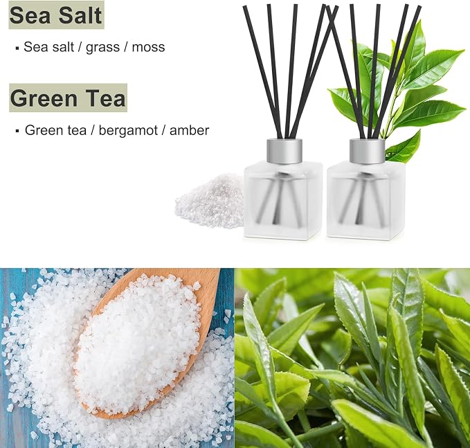 Reed Diffuser, Sea Salt & Green Tea Scented Oils, 100ml Air Freshener Essential Oil Set with Diffuser Sticks, alternate