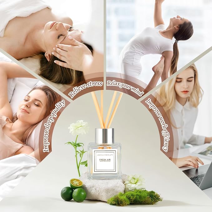 Reed Diffuser Set, 1.7 fl oz Scent Diffuser with Sticks, Freesia Scent for Bathroom Accessories Shelf Decor, Air Fresheners