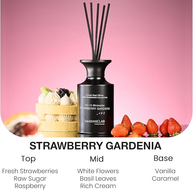 Reed Diffuser Set, 10.14 fl oz Large Reed Diffuser, Strawberry Gardenia Scented with Natural Essential Oils, alternate