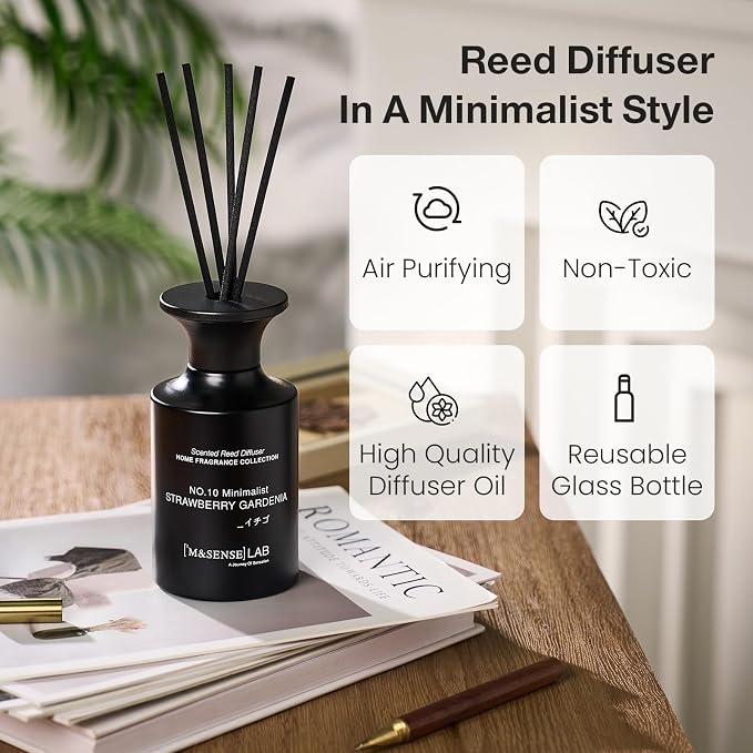 Reed Diffuser Set, 10.14 fl oz Large Reed Diffuser, Strawberry Gardenia Scented with Natural Essential Oils, alternate