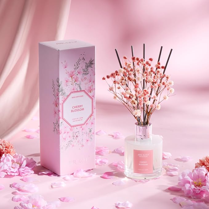 Reed Diffuser Set, 3.38 fl oz (100 ml) - Cherry Blossom Oil Diffusers with 8 Reed Sticks, Home Fragrance Reed, alternate view