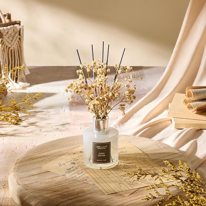 Reed Diffuser Set,3.38 fl oz (100 ml) - Clean Cotton Oil Diffusers with 8 Reed Sticks, Home Fragrance Reed Diffuser for