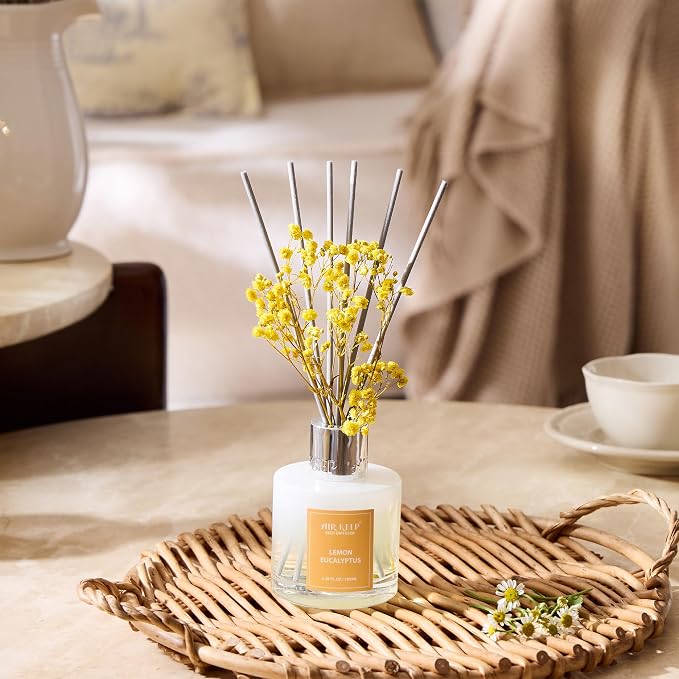 Reed Diffuser Set,3.38 fl oz (100 ml) - Lemon Eucalyptus Oil Diffusers with 8 Reed Sticks, Home Fragrance Reed Diffuser for