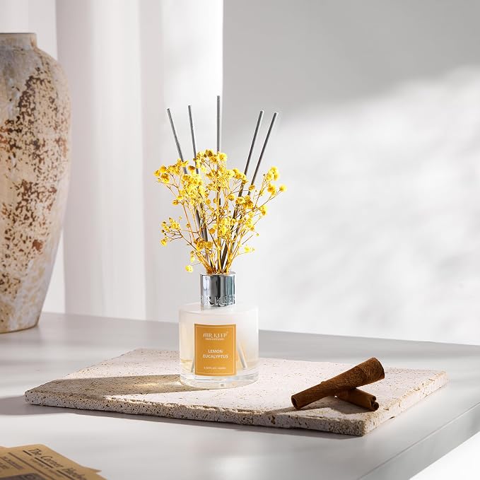 Reed Diffuser Set,3.38 fl oz (100 ml) - Lemon Eucalyptus Oil Diffusers with 8 Reed Sticks, Home Fragrance Reed Diffuser for