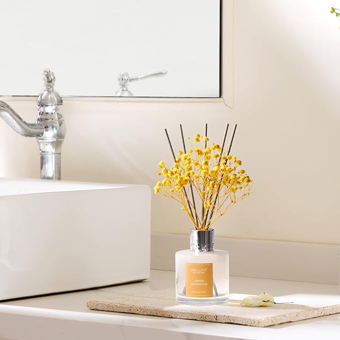 Reed Diffuser Set,3.38 fl oz (100 ml) - Lemon Eucalyptus Oil Diffusers with 8 Reed Sticks, Home Fragrance Reed Diffuser for