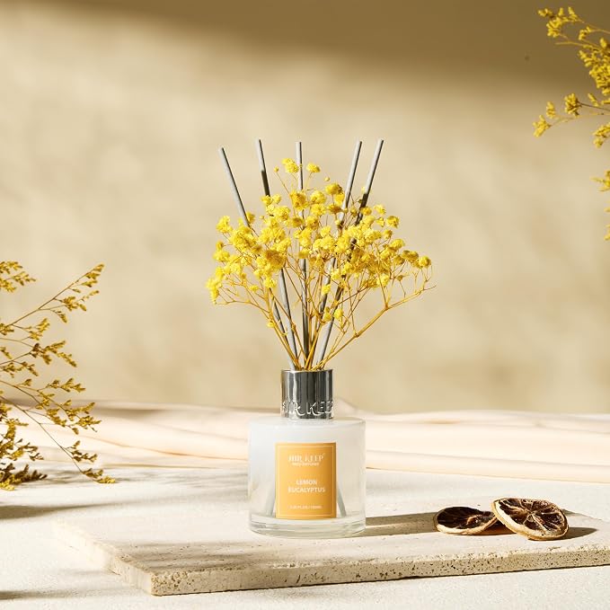 Reed Diffuser Set,3.38 fl oz (100 ml) - Lemon Eucalyptus Oil Diffusers with 8 Reed Sticks, Home Fragrance Reed Diffuser for