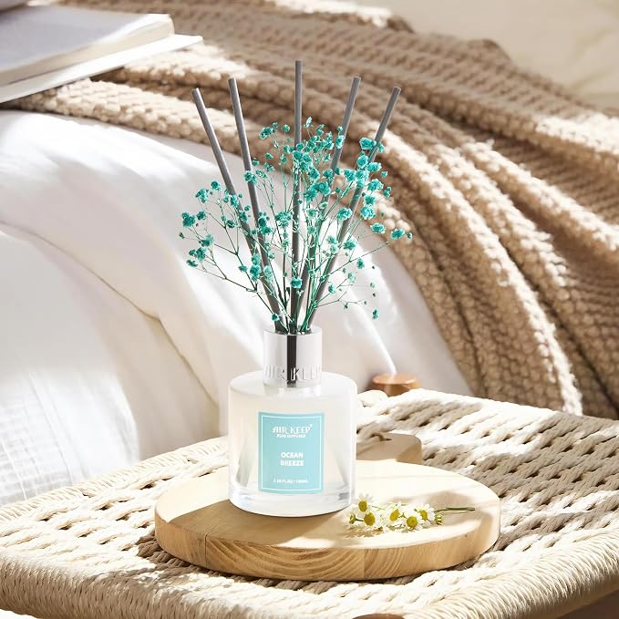 Reed Diffuser Set,3.38 fl oz (100 ml) - Ocean Breeze Oil Diffusers with 8 Reed Sticks, Home Fragrance Reed Diffuser for