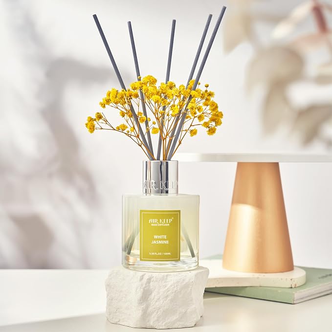 Reed Diffuser Set,3.38 fl oz (100 ml) - White Jasmine Oil Diffusers with 8 Reed Sticks, Home Fragrance Reed, alternate view 2