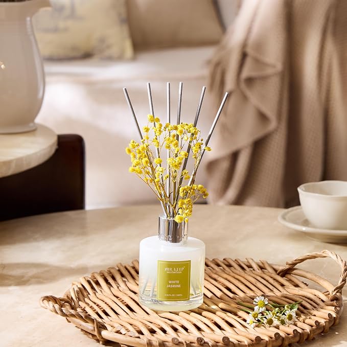 Reed Diffuser Set,3.38 fl oz (100 ml) - White Jasmine Oil Diffusers with 8 Reed Sticks, Home Fragrance Reed, alternate view 4