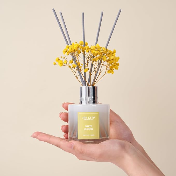 Reed Diffuser Set,3.38 fl oz (100 ml) - White Jasmine Oil Diffusers with 8 Reed Sticks, Home Fragrance Reed, alternate view 6