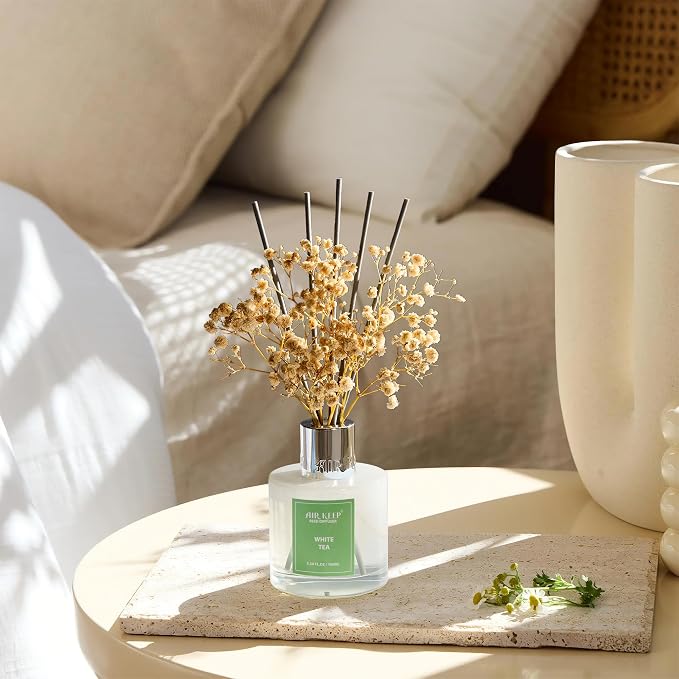 Reed Diffuser Set,3.38 fl oz (100 ml) - White Tea Oil Diffusers with 8 Reed Sticks, Home Fragrance Reed Diffuser for Bathroom