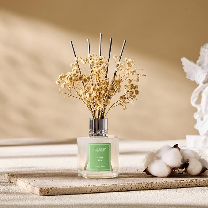 Reed Diffuser Set,3.38 fl oz (100 ml) - White Tea Oil Diffusers with 8 Reed Sticks, Home Fragrance Reed Diffuser for Bathroom