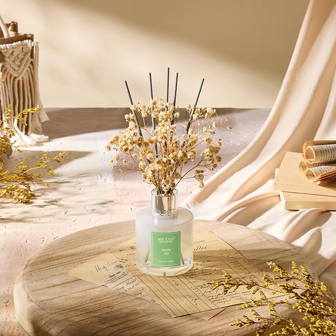 Reed Diffuser Set,3.38 fl oz (100 ml) - White Tea Oil Diffusers with 8 Reed Sticks, Home Fragrance Reed Diffuser for Bathroom