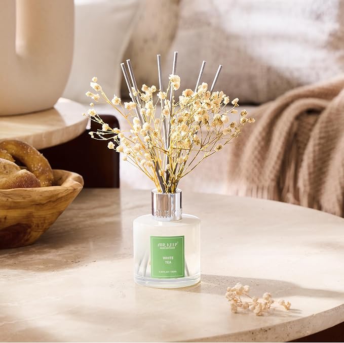 Reed Diffuser Set,3.38 fl oz (100 ml) - White Tea Oil Diffusers with 8 Reed Sticks, Home Fragrance Reed Diffuser for Bathroom