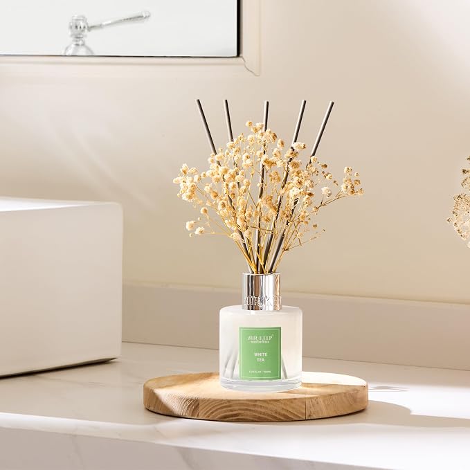 Reed Diffuser Set,3.38 fl oz (100 ml) - White Tea Oil Diffusers with 8 Reed Sticks, Home Fragrance Reed Diffuser for Bathroom
