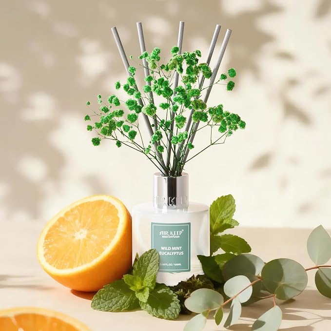Reed Diffuser Set,3.38 fl oz (100 ml) - Wild Mint&Eucalyptus Oil Diffusers with 8 Reed Sticks, Home Fragrance, alternate view