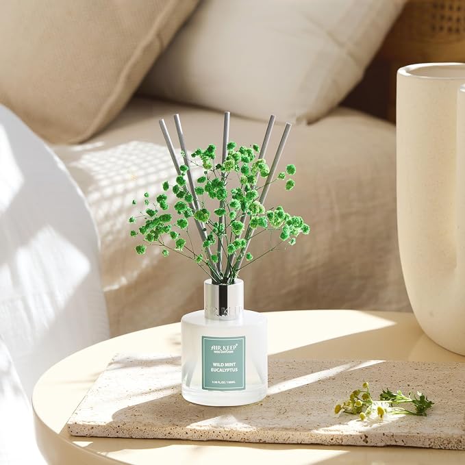 Reed Diffuser Set,3.38 fl oz (100 ml) - Wild Mint&Eucalyptus Oil Diffusers with 8 Reed Sticks, Home Fragrance, alternate view