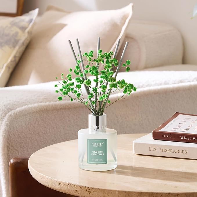 Reed Diffuser Set,3.38 fl oz (100 ml) - Wild Mint&Eucalyptus Oil Diffusers with 8 Reed Sticks, Home Fragrance, alternate view