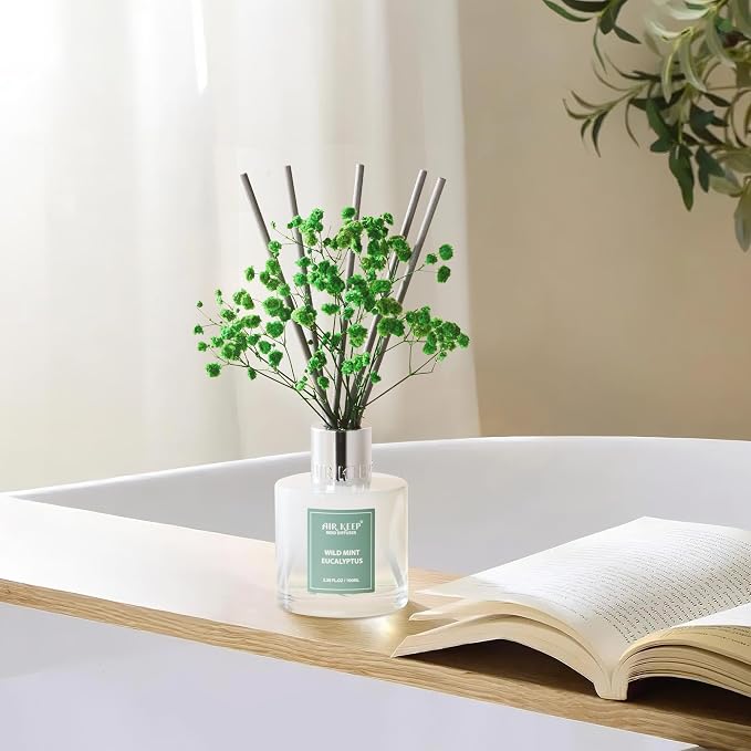Reed Diffuser Set,3.38 fl oz (100 ml) - Wild Mint&Eucalyptus Oil Diffusers with 8 Reed Sticks, Home Fragrance, alternate view