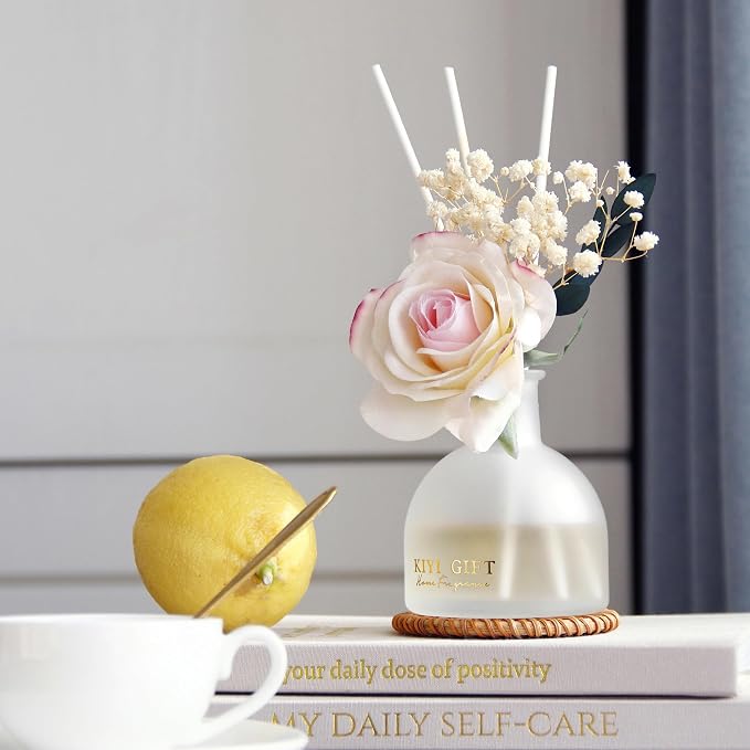 Reed Diffuser Set,4.06 oz Scented Diffuser with 6 Sticks,Home Fragrance,Reed Diffuser for Bathroom Shelf Decor (Crisp Linen)