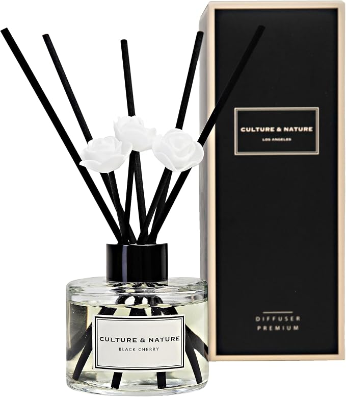 Reed Diffuser Set 4oz (120ml) Black Cherry Scented Diffuser with Sticks Home Fragrance Reed Diffuser for Bathroom Shelf