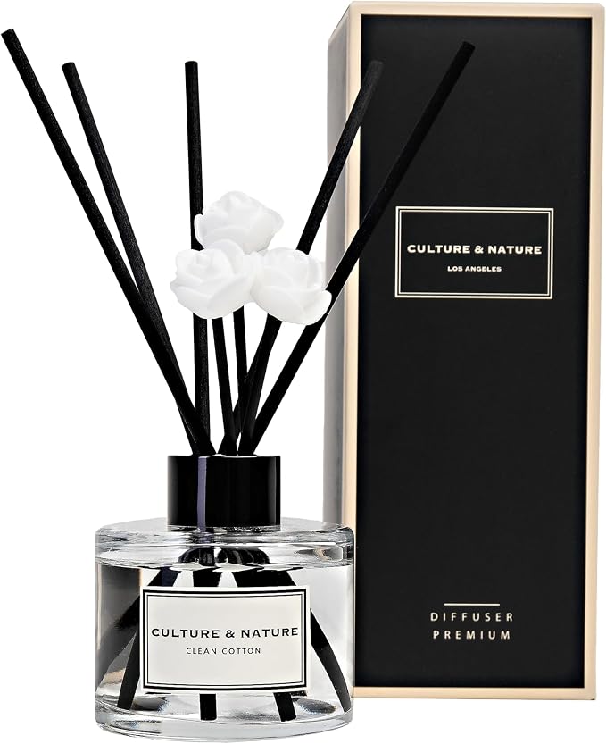 Reed Diffuser Set 4oz (120ml) Clean Cotton Scented Diffuser with Sticks Home Fragrance Reed Diffuser for Bathroom Shelf