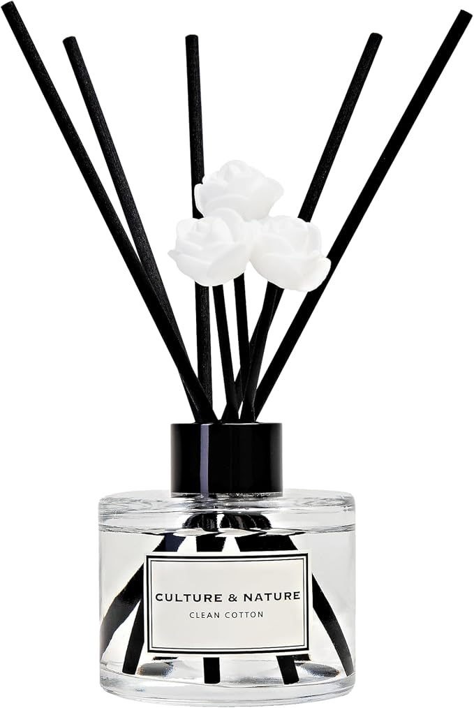 Reed Diffuser Set 4oz (120ml) Clean Cotton Scented Diffuser with Sticks Home Fragrance Reed Diffuser for Bathroom Shelf