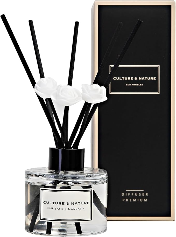 Reed Diffuser Set 4oz (120ml) Lime Basil & Mandarin Scented Diffuser with Sticks Home Fragrance Reed Diffuser for, product