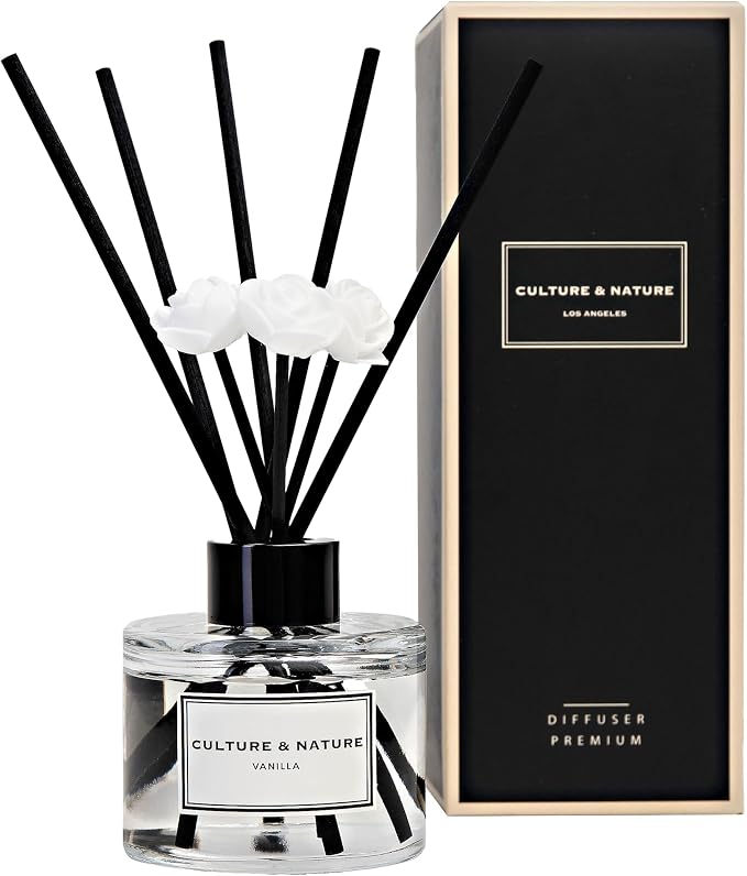 Reed Diffuser Set 4oz (120ml) Vanilla Scented Diffuser with Sticks Home Fragrance Reed Diffuser for Bathroom Shelf Decor