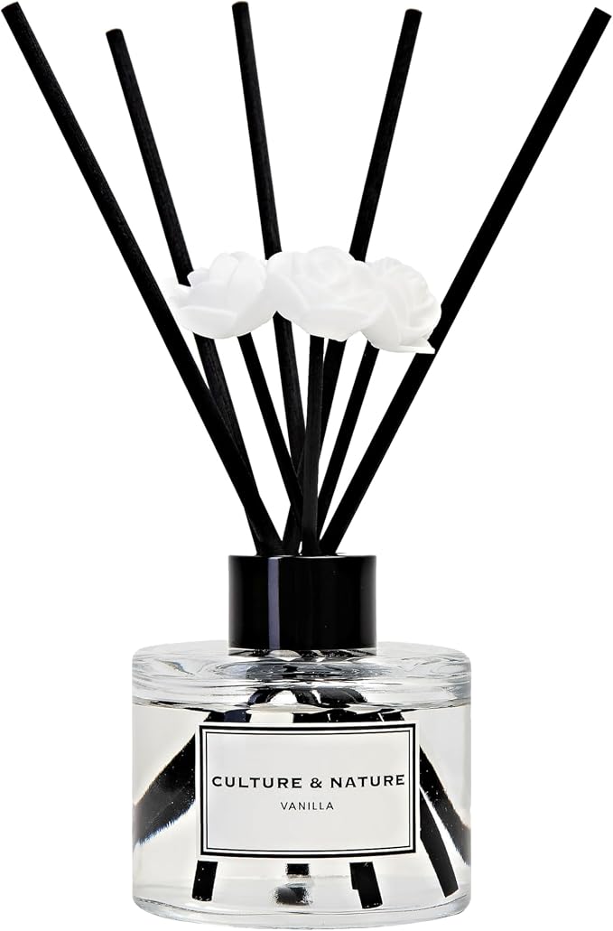 Reed Diffuser Set 4oz (120ml) Vanilla Scented Diffuser with Sticks Home Fragrance Reed Diffuser for Bathroom Shelf Decor