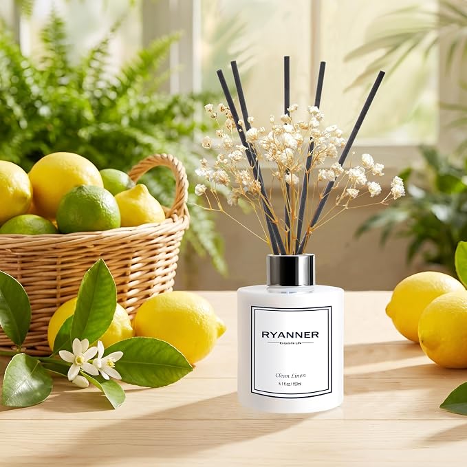 Reed Diffuser Set,5.1 fl oz Clean Linen Scent Diffuser with Sticks Home Fragrance Reed Diffuser with Essential Oil for