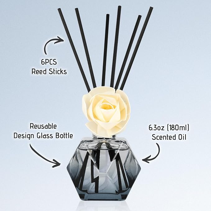 Reed Diffuser Set, 6.09 fl oz (180 ml)- Fresh Linen with 8 Reed Sticks, Home Fragrance Reed Diffuser for Bathroom Shelf