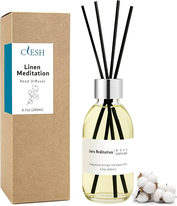 Reed Diffuser Set, 6.7 oz Linen Scented Diffuser with Sticks, Home Fragrance Reed Diffuser for Bathroom Shelf Decor, Linen