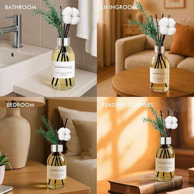 Reed Diffuser Set, 6.7 oz Linen Scented Diffuser with Sticks, Home Fragrance Reed Diffuser for Bathroom Shelf Decor, Linen