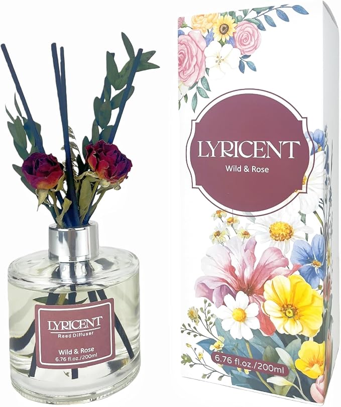 Reed Diffuser Set 6.7 oz Wild Rose Essential Oil Diffuser with 10 Diffuser Sticks for Bathroom Bookshelf Bedroom Office Decor