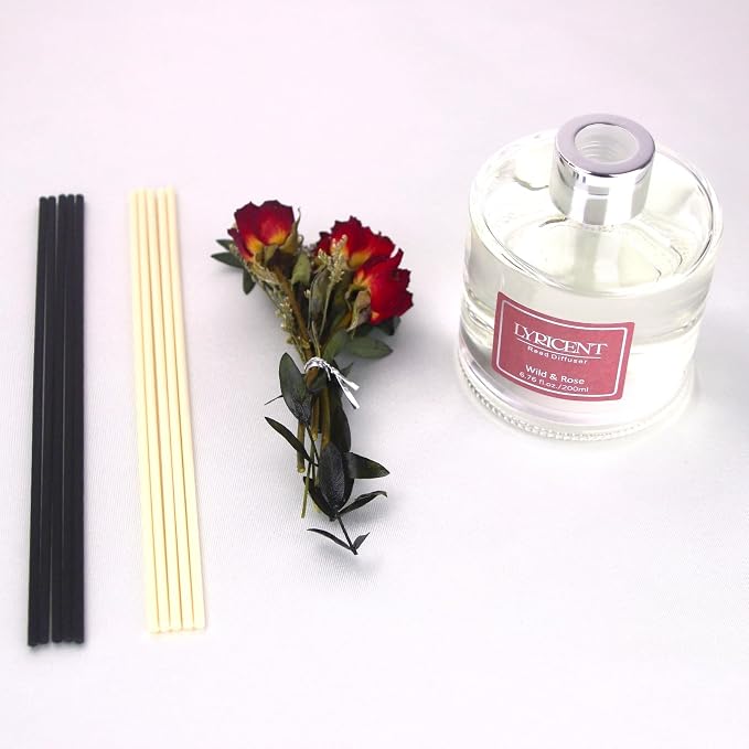 Reed Diffuser Set 6.7 oz Wild Rose Essential Oil Diffuser with 10 Diffuser Sticks for Bathroom Bookshelf Bedroom Office Decor