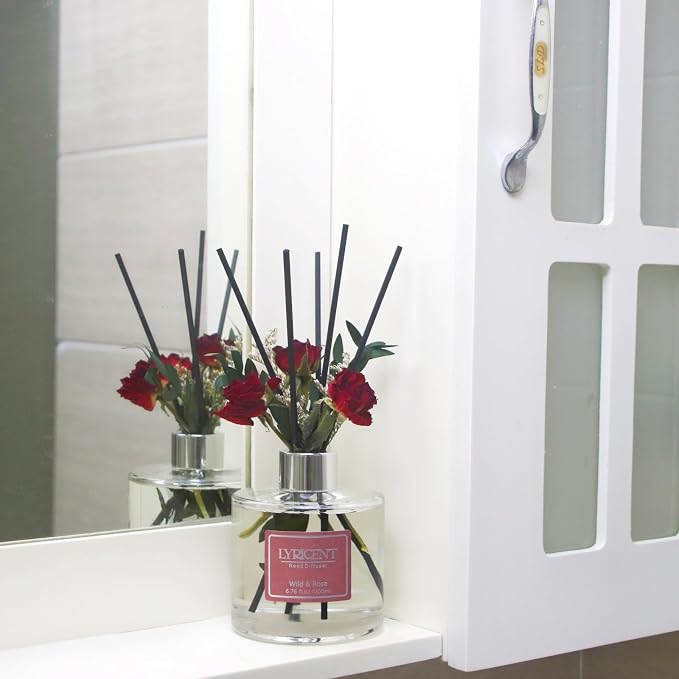 Reed Diffuser Set 6.7 oz Wild Rose Essential Oil Diffuser with 10 Diffuser Sticks for Bathroom Bookshelf Bedroom Office Decor