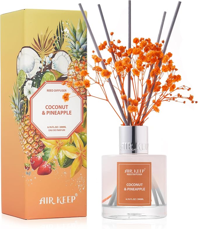 Reed Diffuser Set,6.76 fl oz (200 ml) - Coconut & Pineapple Oil Diffusers with 8 Reed Sticks, Home Fragrance Reed Diffuser