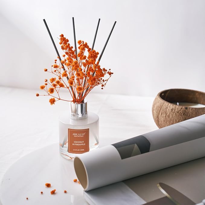 Reed Diffuser Set,6.76 fl oz (200 ml) - Coconut & Pineapple Oil Diffusers with 8 Reed Sticks, Home Fragrance Reed Diffuser